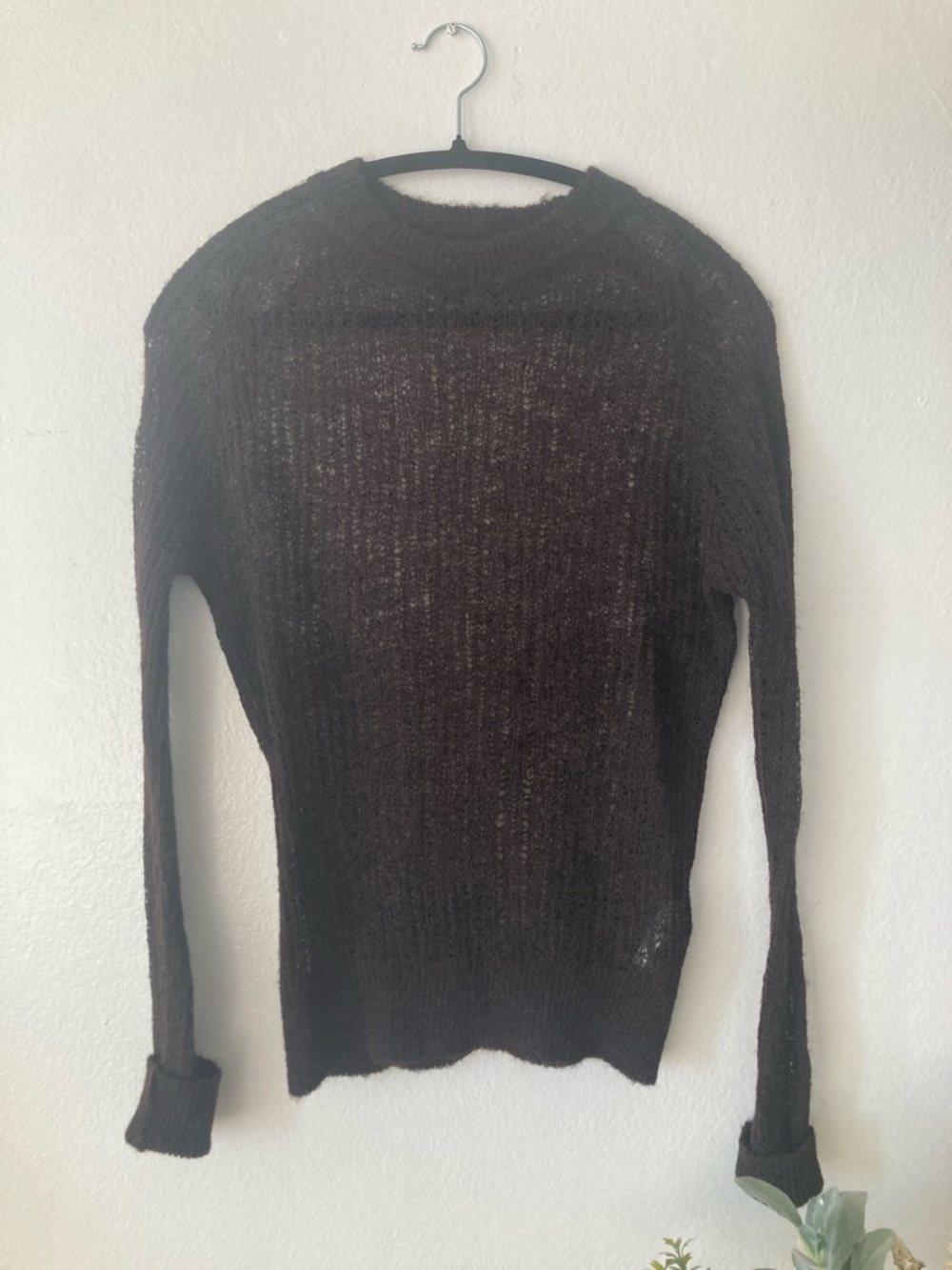 Zara Brown Open Knit Crewneck Sweater